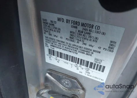 2022 Ford Transit Connect Xlt Passenger Wagon z USA, uszkodzony, nr VIN NM0GE9F26N1541310